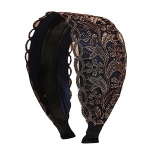 Gold Shimmering Lace Navy Blue Headband